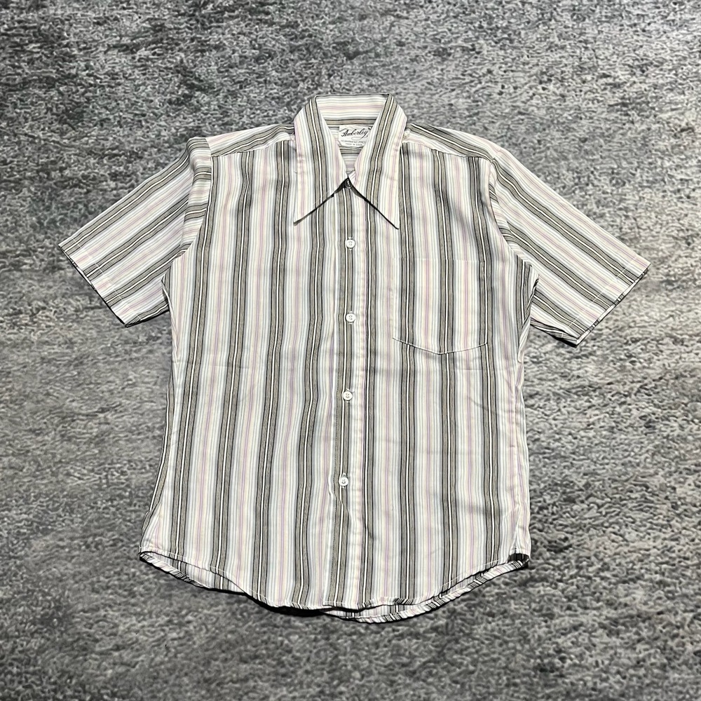 Vintage 1960s Amberley Button Down Shirt Size 14 (Small) Vertical Striped USA
